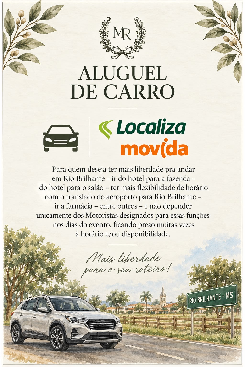 Aquarela de carro em Rio Brilhante