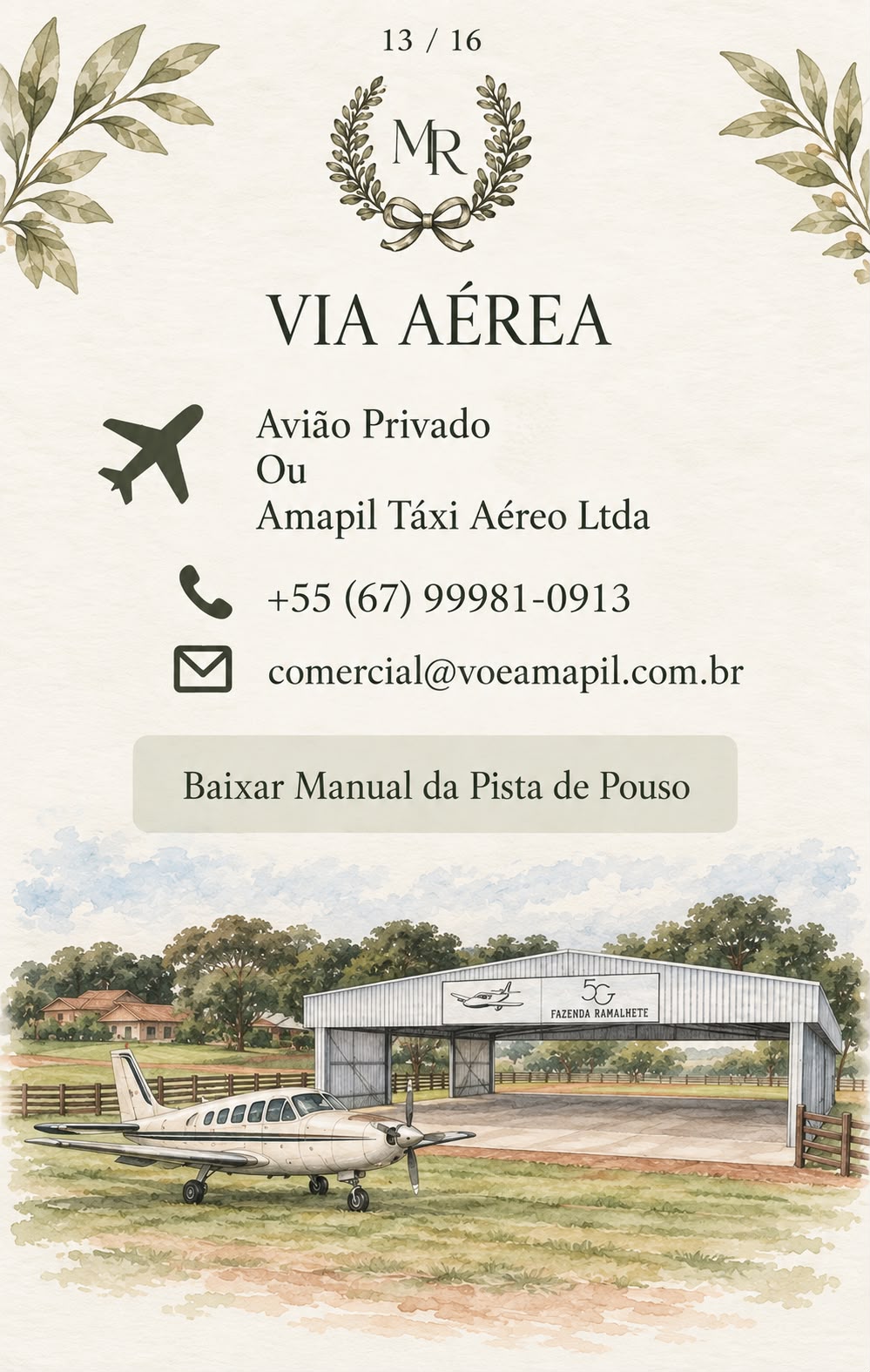 Aquarela do avião e hangar da Fazenda Ramalhete